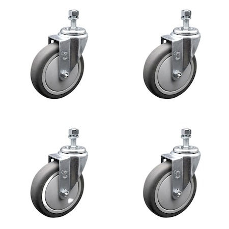 Service Caster 5 Inch SS Thermoplastic Rubber Wheel Swivel 1/2 Inch Threaded Stem Caster Set SCC SCC-SSTS20S514-TPRB-M1215-4
